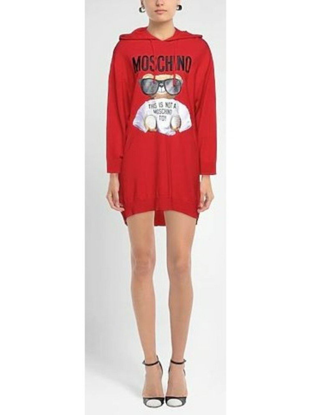 Moschino Couture Red Graphic Hoodie Dress Embroidered Bear Size 6 NWT